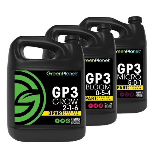 GREEN PLANET GP3 GROW MICRO BLOOM 3 X 5L SET HYDROPONIC NUTRIENTS GREENPLANET
