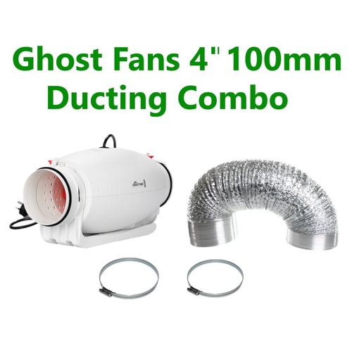 GHOST-FANS 4"/100MM SILENCED QUIET DUCTING CLAMPS COMBO VERY LOW NOISE