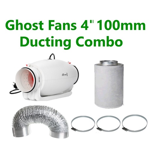 GHOST-FANS 4"/100MM SILENCED QUIET FILTER DUCTING CLAMPS COMBO VERY LOW NOISE