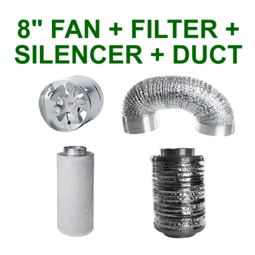 8"/200MM COMBO - EXTRACTOR FAN + CARBON FILTER + SILENCER + ALUMINIUM DUCTING