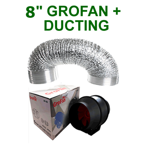 HYDROPONICS VENTILATION COMBO - 8 INCH GROFAN + DUCTING FOR GROW TENT 8" EXTRACT