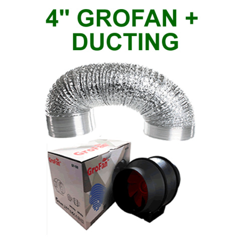 HYDROPONICS VENTILATION COMBO - 4 INCH GROFAN + DUCTING FOR GROW TENT 4" EXTRACT