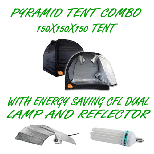 PYRAMID GROCELL 150X150X150 GROW TENT + 130W CFL ENERGY SAVING LAMP & REFLECTOR