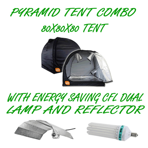 PYRAMID GROCELL 80X80X80 GROW TENT + 130W CFL ENERGY SAVING LAMP & REFLECTOR