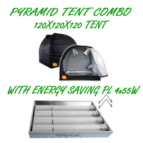 PYRAMID GROCELL 120X120X120 GROW TENT WITH PL 4X55W ENERGY SAVING GROWING LIGHT