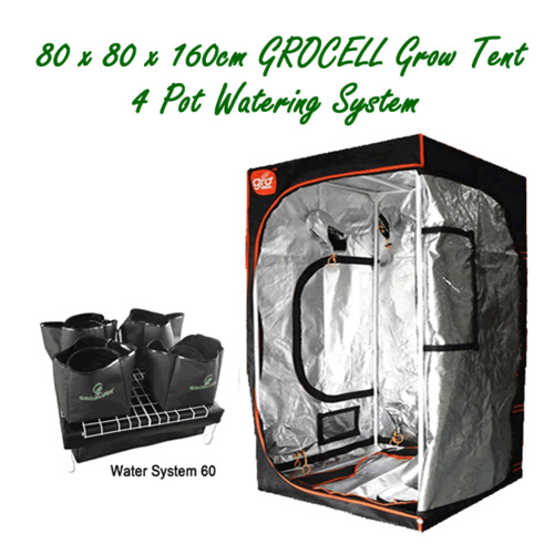 INDOOR GROW TENT 80X80X160CM GroCELL AND 4 POT HYDROPONIC WATERING SYSTEM
