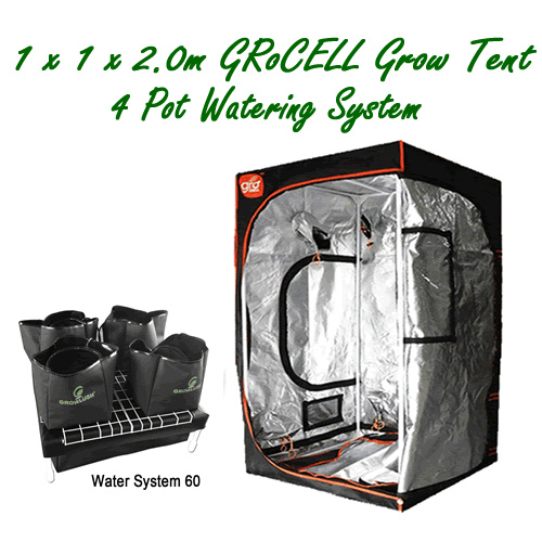 INDOOR GROW TENT 1X1X2M GroCELL AND 4 POT HYDROPONIC WATERING SYSTEM