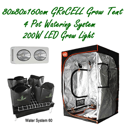 INDOOR GROW TENT 80X80X160 + 200W LED GROW LIGHT + 4 POT HYDROPONIC SYSTEM